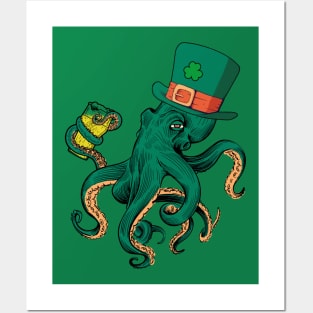 Funny octopus drinking beer Posters and Art